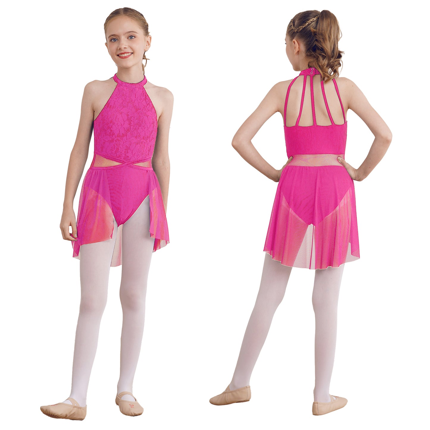 Mädchen Ballett Gymnastik Trikot lyrischen Tanz kleid ärmellose florale Spitze Tutu Tanz kleidung für Eiskunstlauf Bühnen performance