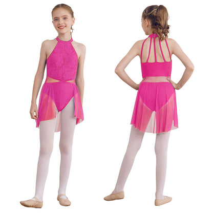 Mädchen Ballett Gymnastik Trikot lyrischen Tanz kleid ärmellose florale Spitze Tutu Tanz kleidung für Eiskunstlauf Bühnen performance