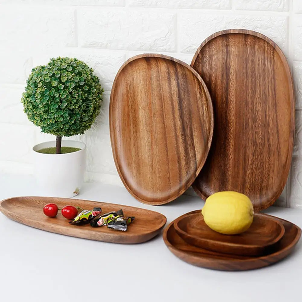 Natural Wooden Tray Retro Plate Fruit Snacks Food Storage Trays Hotel Home Serving Tray Decorate Supplies.