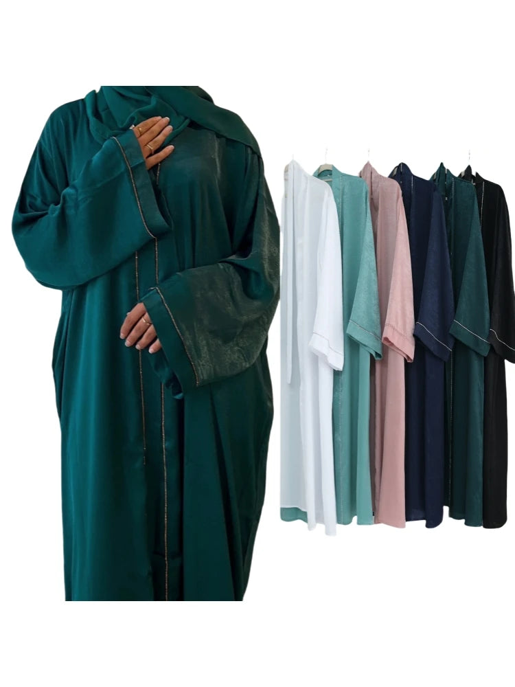 Ramadan Eid Open Satin Shimmer Kimono Abaya Damen Dubai Luxury Islam Muslim Kaftan Dress For Women Kebaya Robe Musulmane Femme.