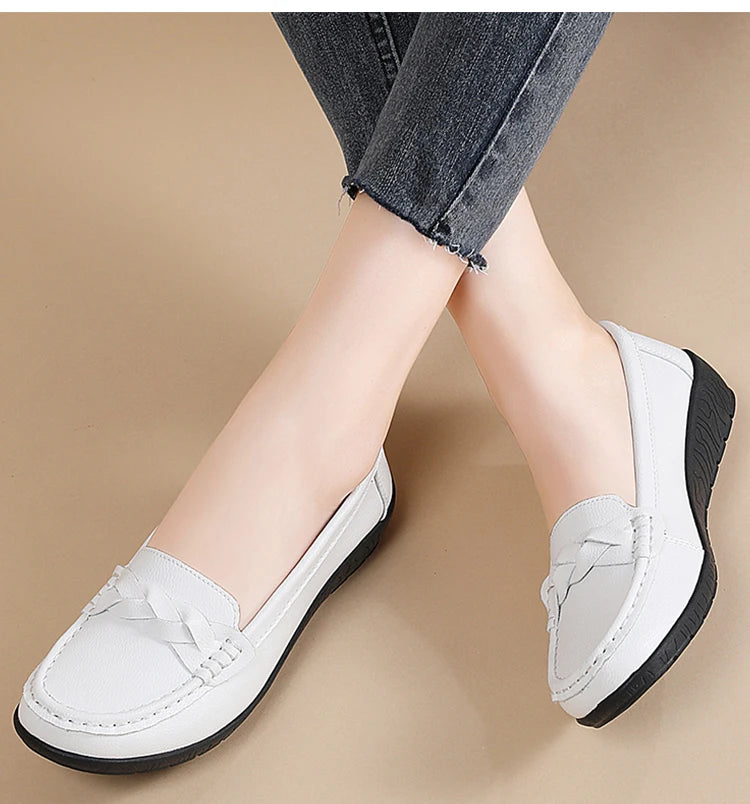 Women Shoes Soft Leather Women's Loafer 2025 New Flats Slip On Casual Shoes Flat Shoes Women White Footwear Zapatos De Mujer.