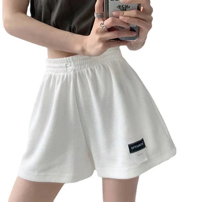 2025 Waffle Women's Shorts High Waist Black Shorts Casual Aesthetic Elastics Hot Pants Loose Summer Women's Clothing Bottoms.