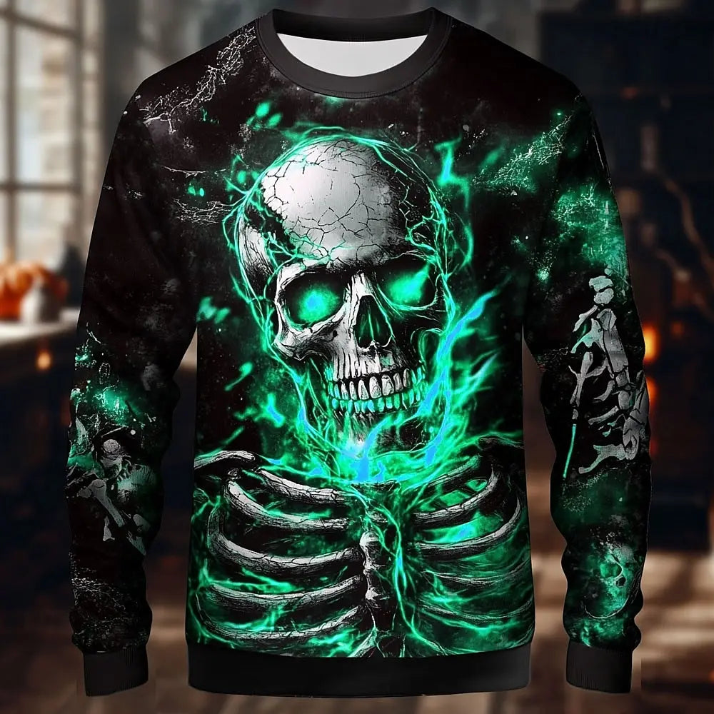 Halloween Theme Skull Skeleton Men's Casual Hoodies Sweatshirts Fall Winter Crew Neck Pullover Long Sleeve Trendy Streetwear.