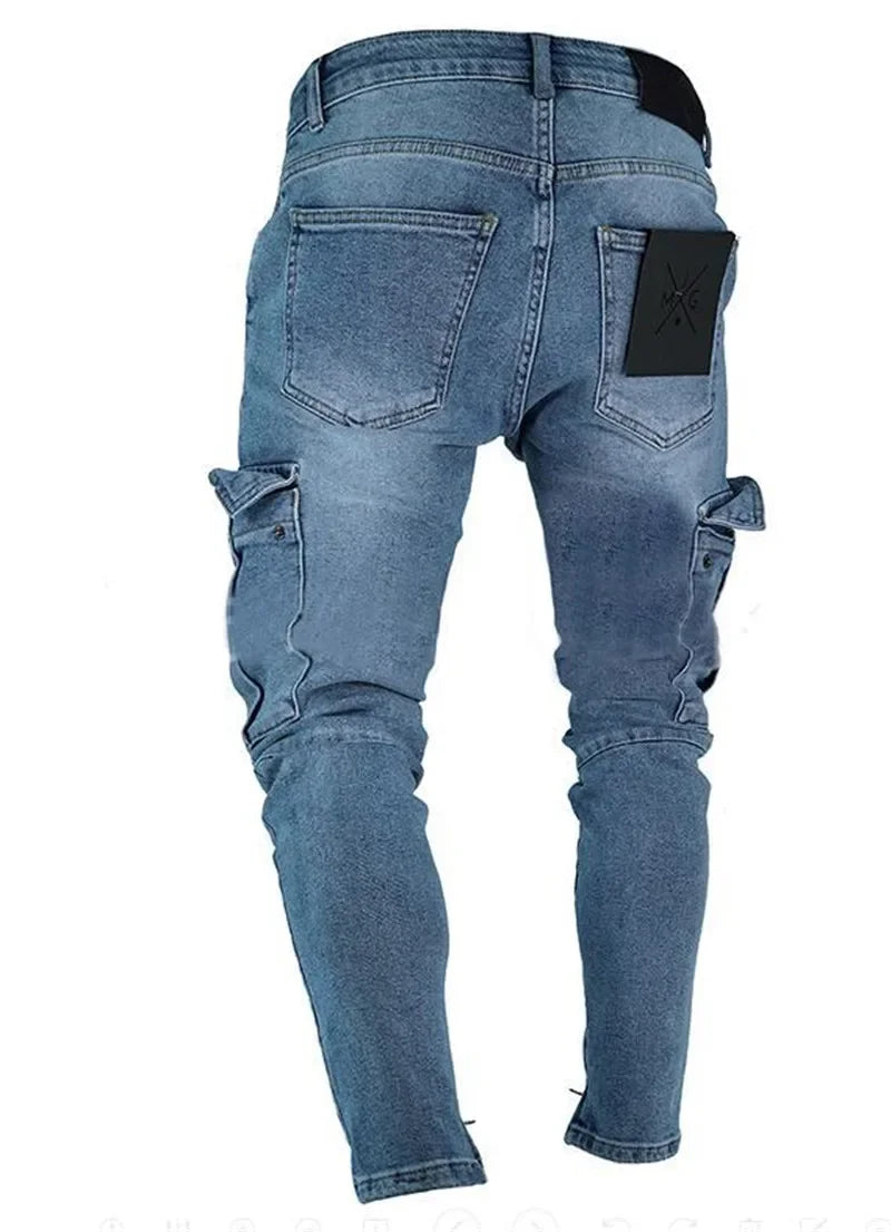 Spring New Hot Sale Stretch Men's Jeans Fashion Trendy Casual Knee Wear-Resistant Comfortable Zipper Feet Skateboard Pants.