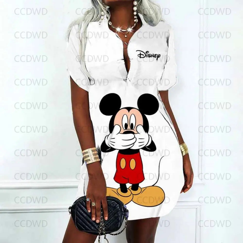 Disney Neu in figurbetontem Kleid, modisch, elegant, lässig, Damenkleider, Sommerkleider, Damen 2025, Angebot mit V-Ausschnitt, Poloshirts, Y2k Mickey.
