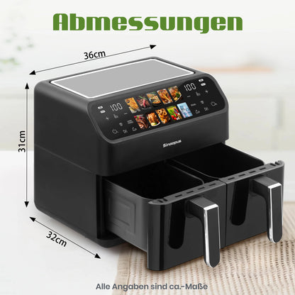 10L Multi Function Dual Basket air fryers Smart machine Viewing Window Electric Hot fryer Oilless Cooker with LED Touch Control.