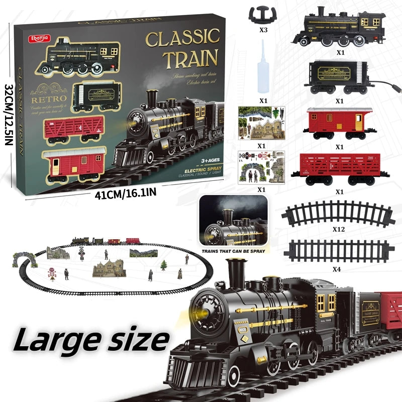 Kids Electric Steam Train Toy Rail High-Speed Rail Parking Lot Model Family Reunion Party Game Boy EMU Birthday Gift.