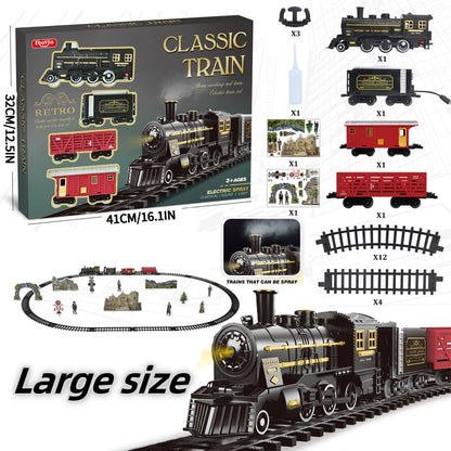 Kids Electric Steam Train Toy Rail High-Speed Rail Parking Lot Model Family Reunion Party Game Boy EMU Birthday Gift.