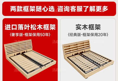 Hohes Kopfteil, Doppelbettgestell, schlichtes Holz, elegantes Queen-Size-Bett, Einzelbettgestell, Nachttische, Aufbewahrung, Cama Moderno Lujo-Möbel