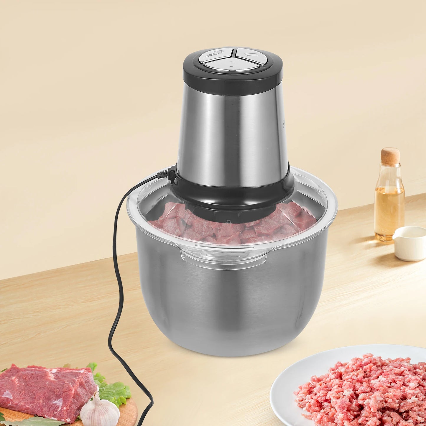 800W Electric Meat Grinder Machine, Stainless Steel Meat Grinding 4 Blades 5L/1.1Gal for Kitchens, Restaurants.