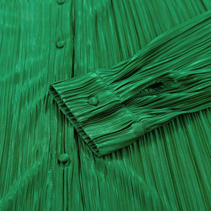 2024 Spring Autumn Women's New Solid Color Button Shirt Long Sleeve Drop Feel Loose Soft Wrinkle Casual Two Piece Set.