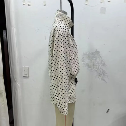 TRAFZA Herbst Polka Dot Gedruckt Jacke Für Frauen Lange Ärmel Rollkragen Zipper Mit Taschen Kordelzug Lose Vintage Mäntel