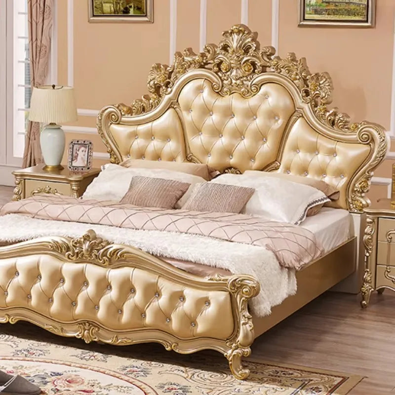 Gold Luxus gestepptes Doppelbett Holz Vintage weiche Einzelkopfteile Doppelbett Erwachsene Zuhause Camas De Dormitorio Möbel