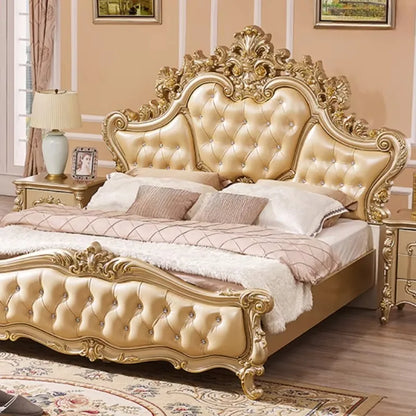 Gold Luxus gestepptes Doppelbett Holz Vintage weiche Einzelkopfteile Doppelbett Erwachsene Zuhause Camas De Dormitorio Möbel