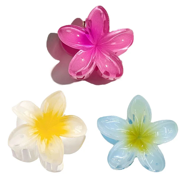 6Pcs Hawaiian Gradient Hair Clips Flower Hair Claws Women Small Size Fashion Headwear Hairpin Crab Barrette Hair Accessories.