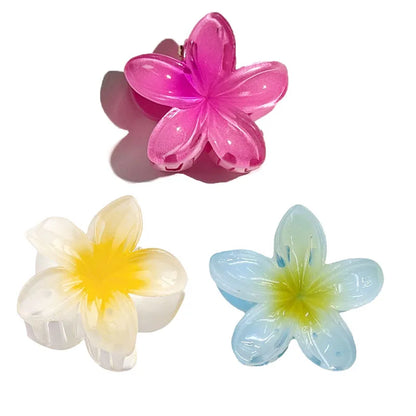 6Pcs Hawaiian Gradient Hair Clips Flower Hair Claws Women Small Size Fashion Headwear Hairpin Crab Barrette Hair Accessories.