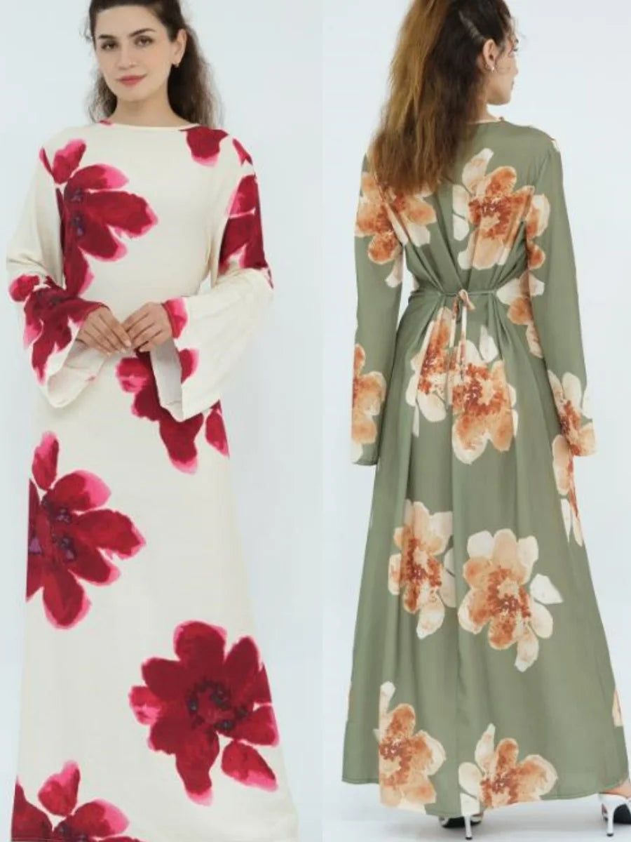 Muslim Women Dubai Abaya luxury Flower Print Long Dress Kaftan Ramadan Robe Femme african Maxi dresses Islam Clothing Kebaya.