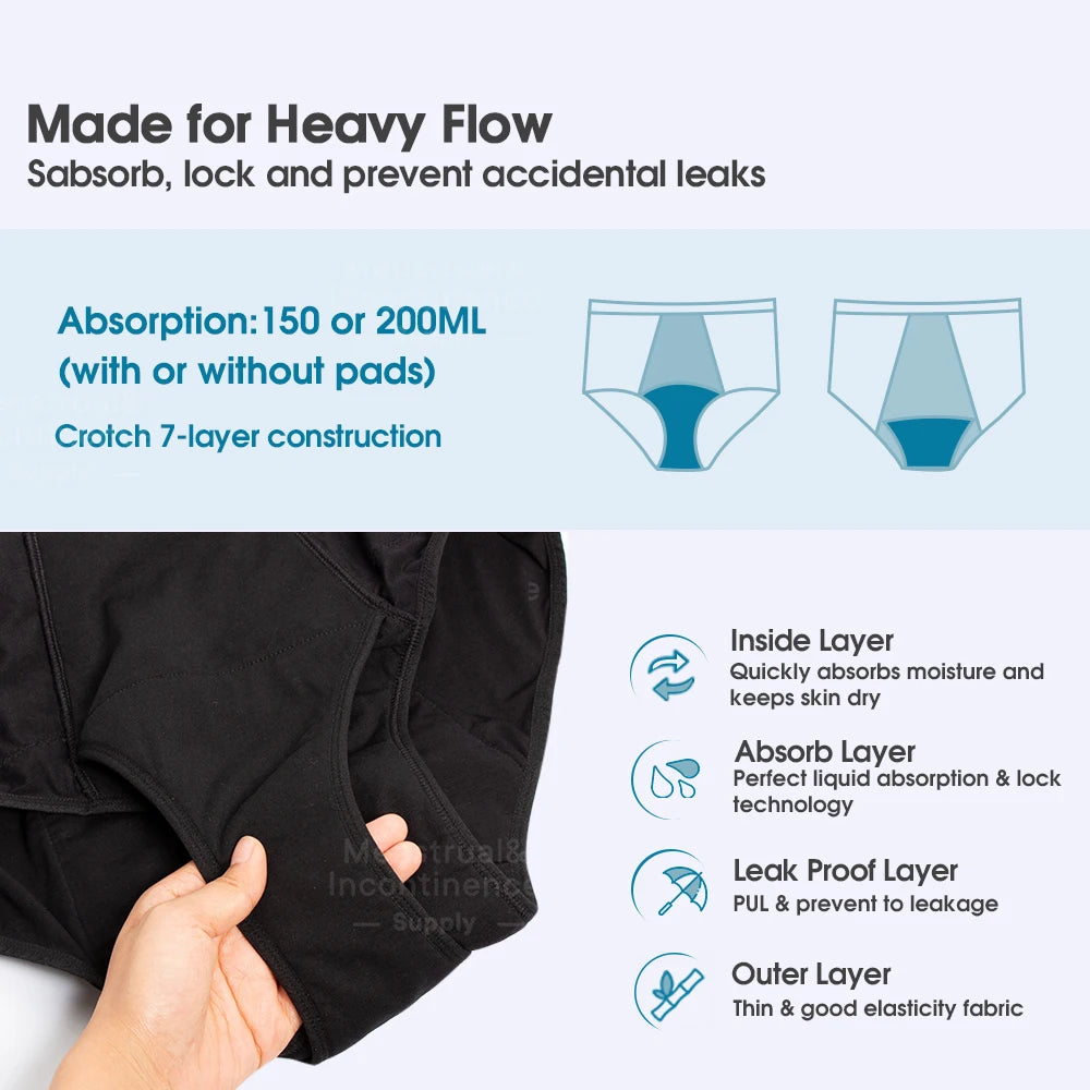 High Rise Women’s Incontinence Panties Multi-layer Leakproof Incontinence Underwear High Absorbency Reusable Eco-Frie.