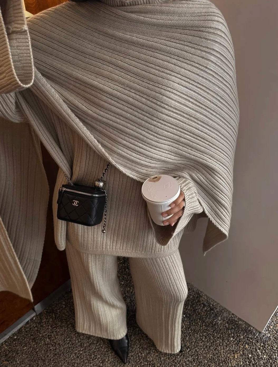 Hirsionsan Soft Elegant Vintage Women Suits 3 Pieces Female Sets O Neck Sweater & Wild Leg Pants with Scarf Knitted TrackSuit.