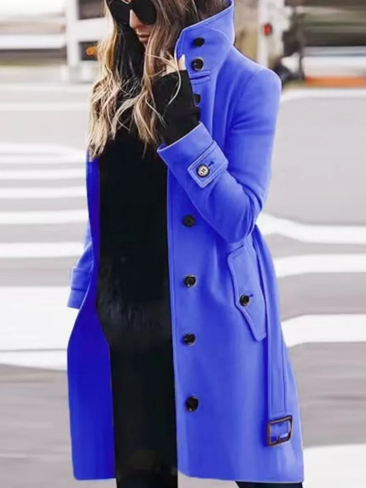 Winter drehen-unten Neck Woolen Jacke Mantel Outer Frauen Fashion Solid Langarm Einreiher Lose Wolle Mäntel Streetwear.