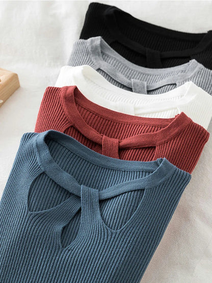 2025 Fashion Hollow Out Women Sweaters Autumn Winter Tops Slim Women Pullover Knitted Sweater Basic Solid Jumper Soft Warm Pull.