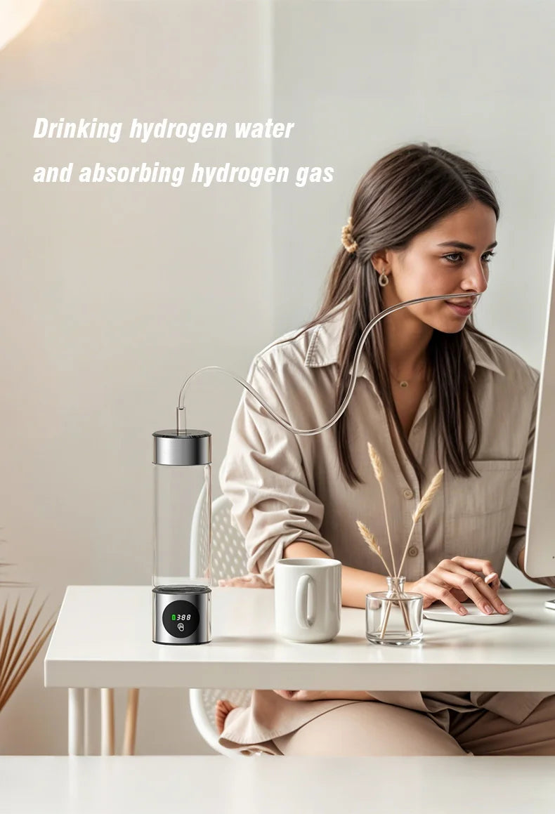 Portable Performance Hydrogen Water Generator Bottle SPE+PEM Dual Chamber lonizer + PPB&Time Display Electrolytic Hydrogen Water.