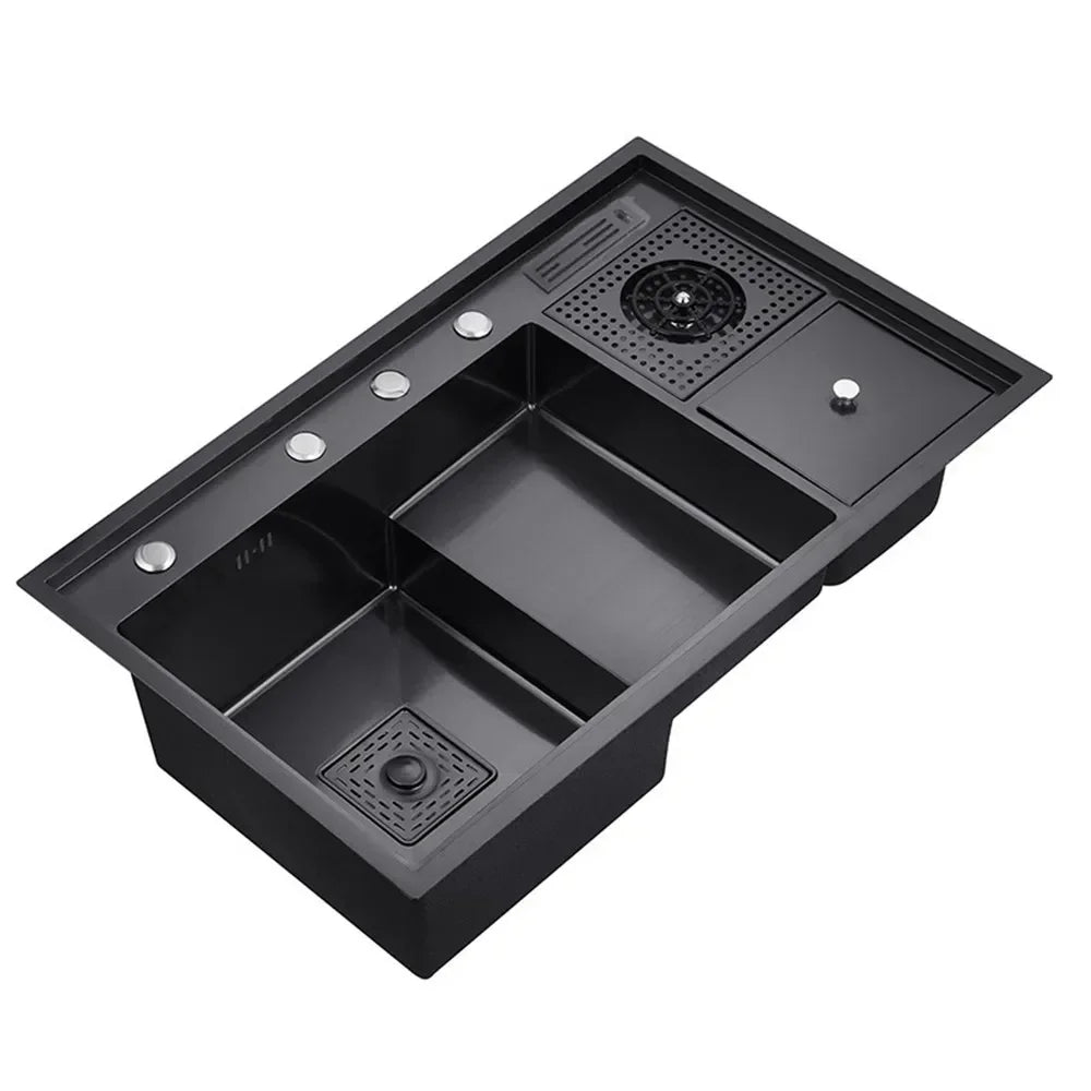 Nano Kitchen Sink Multi-Function Stepped Kitchen Sink 304 Stainless Steel Vegetable Washing Basin With High Pressure Cup Washer