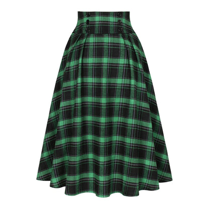 SISHION 2025 Autumn New A Line Swing Buttons Long Midi Vintage Skirt SS0037 Red Green High Waist Plaid Skirts for Women Jupe