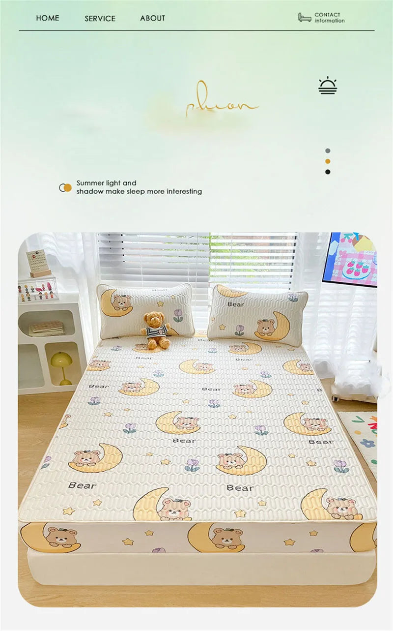 High Quilt Thicken Latex Cooling Mattress Cover Summer Cool Down Soft Bed Mat and Pillowcase Machine Washable Cold Feel Bed Pad.