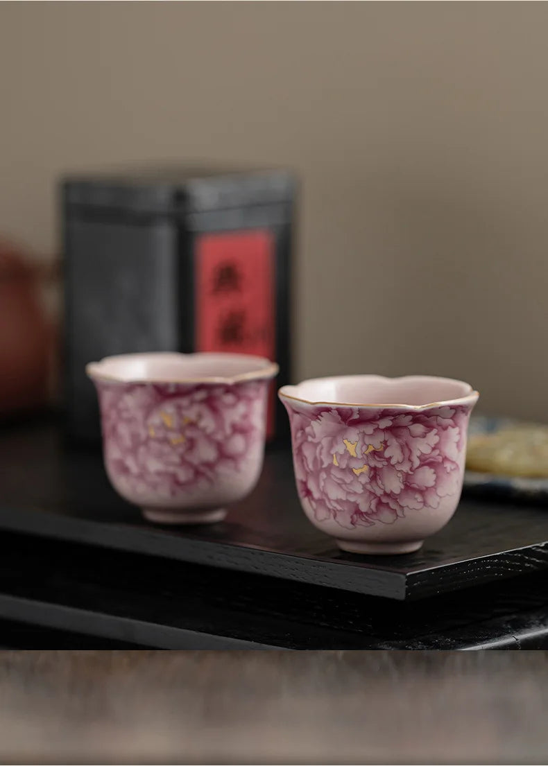 Chinese Ceramics Small Teacup Chinese Kung Fu Gongfu Teaware Porcelain Cup Handmade Peony Lily Single Master Tea Cup Drinkware.
