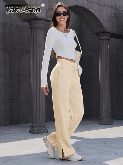 TACVASEN Fleece Hose mit weitem Bein Damenmode hoch taillierte Jogging hose Lounge hose weiche warme Winter Baggy Hose Streetwear.