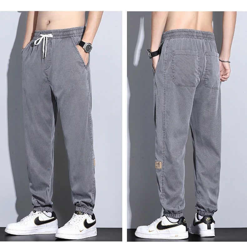 Men's Lyocell Loose Cuffed Tapered Pants 2025 Summer Autumn Comfortable Breathable Casual Long Pants Plus Size 5XL