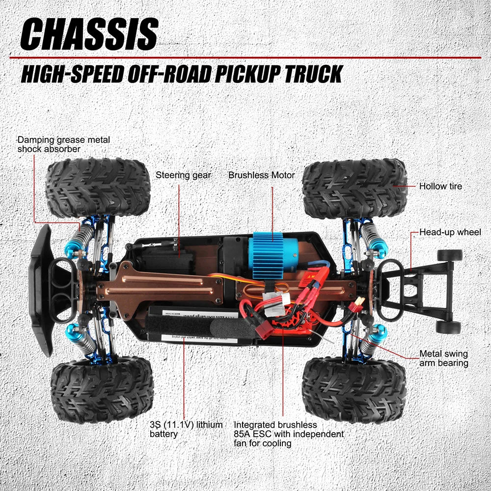 WLtoys  F21A 1:10 80KM/H RC Car 4WD 2.4G Metal Undercarriage Brushless Motor Remote Control High Speed Drift Monster Truck Toy.