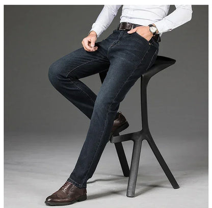 Baggy Jeans Men Large Size 2025 New Business Casual Stretch Trousers Classic Blue Denim Pants Male Men's Loose Straight Jeans.