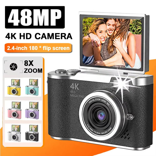 Digital Camera 4K 48MP Photography Camera Video Camcorder Rechargeable Cameras 180° Flip Screen Camcorder For Kid Adult Beginner.
