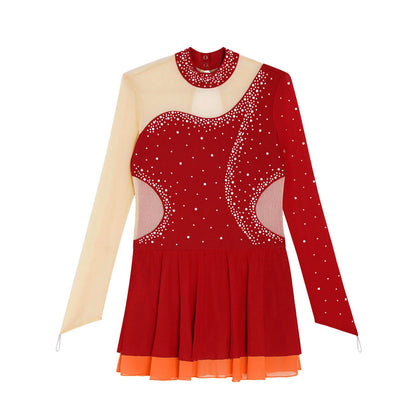 Kinder Mädchen Eiskunstlauf Kleid Lyrical Ballett Tanz Rhythmische Gymnastik Leistung Kostüm Langarm Strass Trikot