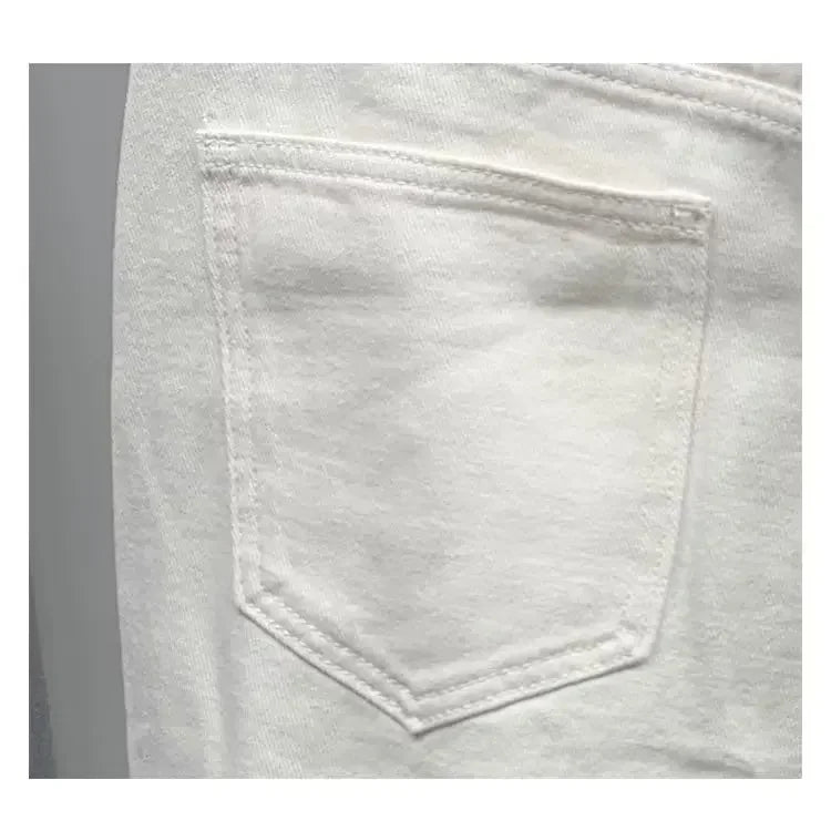 New Men's Denim Shorts Trendy Solid Color Ripped Slim Fit High Waist Elastic Waist Breathable Quick Dry Cotton Pants.
