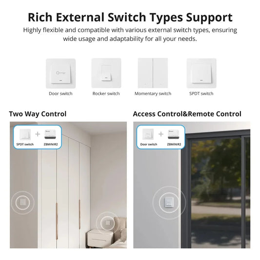 SONOFF ZBMINIR2 Extreme Zigbee Smart Switch Detach Relay Externer Schalter Fernbedienung über eWeLink, kompatibel mit Zigbee Hub.