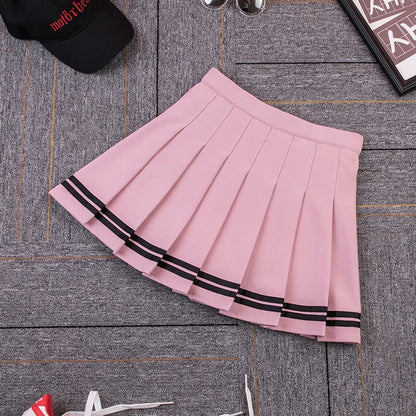 High Waist Women's Skirts Striped Pleated Elastic Waist Female Sweet Mini Dance Plaid Skirt Y2k Korean England Style.