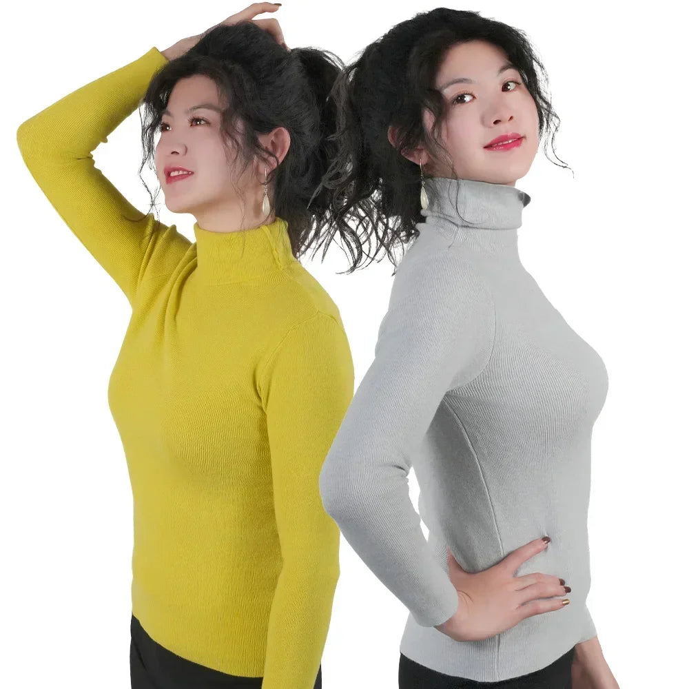 Frauen Pullover Winter Warm Hohe Kragen Strickwaren Langarm Schlank Jumper Frau Thermische Tops Kleidung Pullover Rollkragen Pullover.
