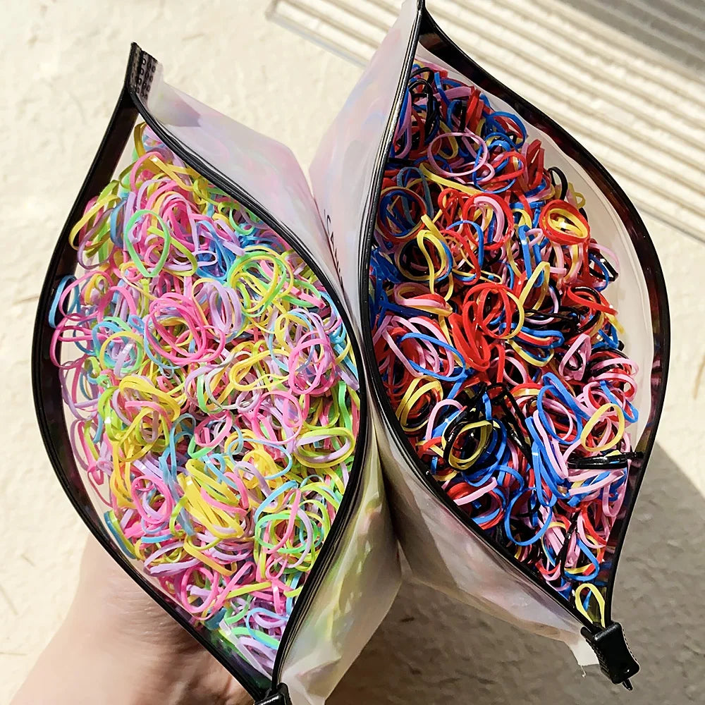 500/1000/2000pcs Girls Colourful Disposable Rubber Band Hair Ties Headband Children Ponytail Holder Bands Kids Hair Accessories.