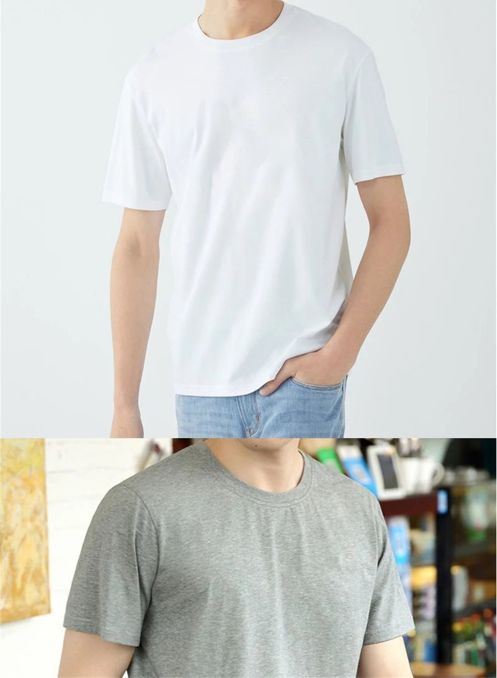 2PCS 100% Cotton Solid T Shirts Men's and Women's Short Sleeve White Tees Casual Breathable Loose Round Neck T-shirt Couple Tops.
