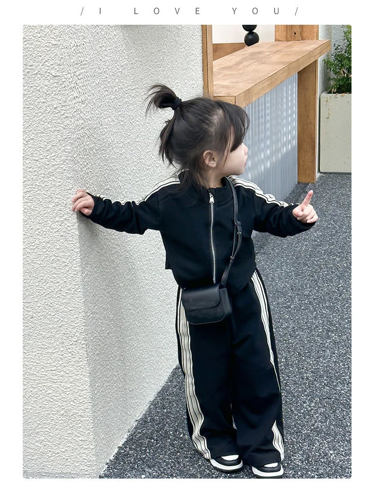 Girls Spring Sets Toddler New Autumn Sports Casual Suits Kids Long-sleeved Jacket+Pants 2Pcs Outfits Children Loose Clothing Set.
