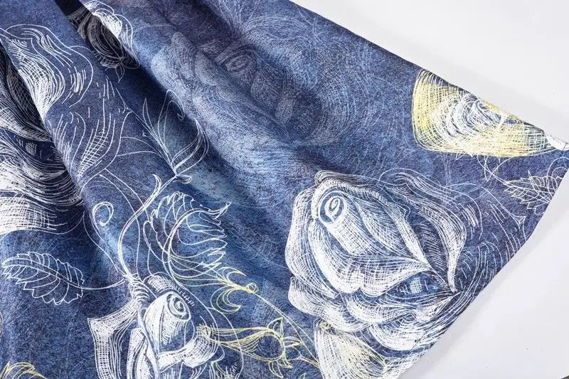 Blue Painting Vintage High Waist Ball Gown A-line Loose Women's Skirt Knee-Length Long Skirts For Women Clothing Fashion 2025.