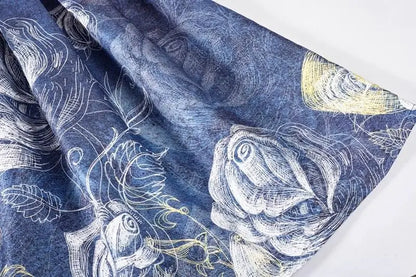 Blue Painting Vintage High Waist Ball Gown A-line Loose Women's Skirt Knee-Length Long Skirts For Women Clothing Fashion 2025.