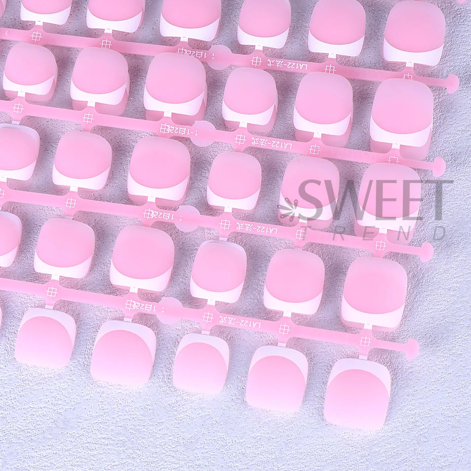 160pcs White Pink French Fake Press on Fake Nails Tips Short Square Full Cover Artificial Acrylic Fake Toenails For Nail Salons.