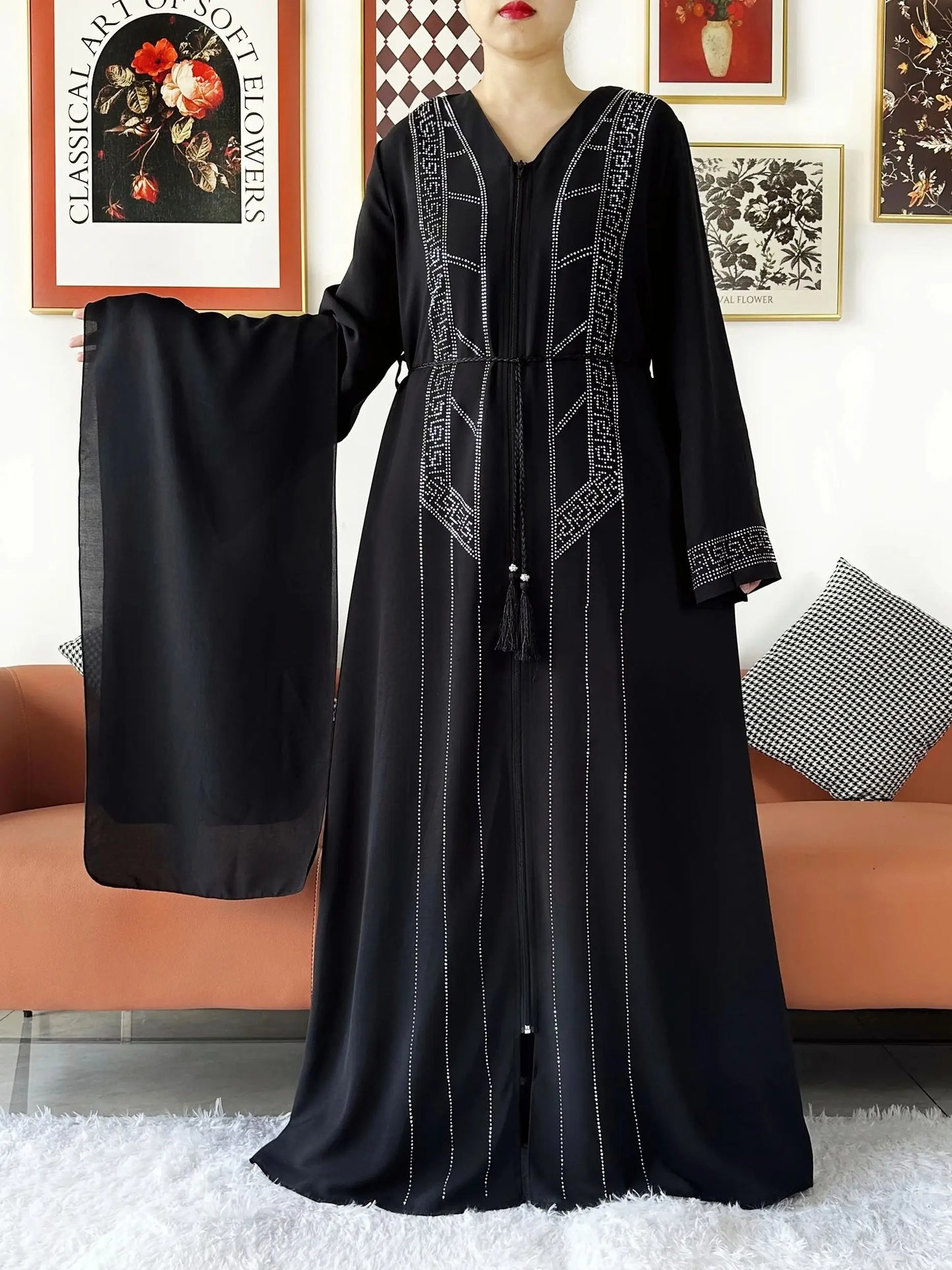 Laxury Design New Women Elegant Dress Chiffon Open Abaya Muslim Women Dress Islamic Clothing Cardigan Abaya Women Muslim Dress