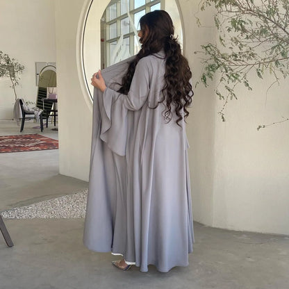 Eid Ramadan Open Abaya Dubai Luxury Elegant Ruffle Sleeve Solid Color Shawl Cardigan Kebaya Kaftan Robe Clothing Caftan Femme.