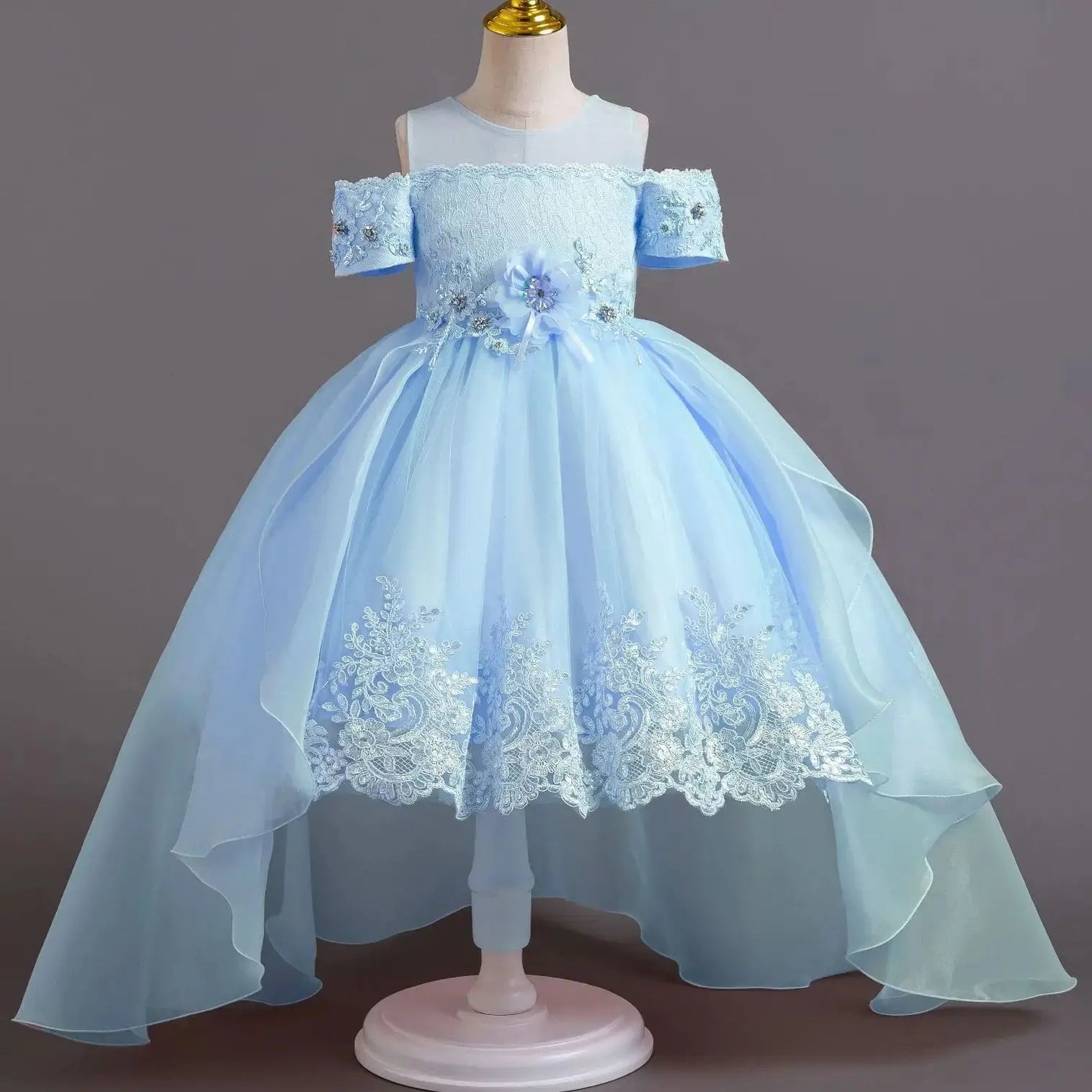 Luxus Perlen Kleider Für Kinder Spitze Schleppende Hochzeit Prinzessin Kleid Für Mädchen Geburtstag Prom Gala Leistung Lange Ballkleid.