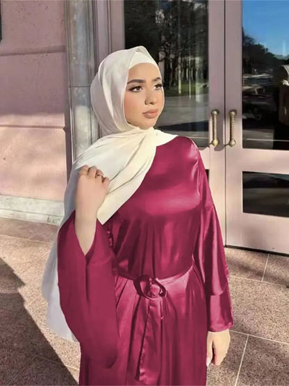Eid Kebaya African Dresses For Women Muslim Kaftan Satin Shiny Batwing Abaya Dubai Luxury Caftan Marocain Robe Femme Musulmane.